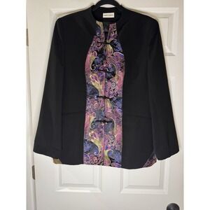 Jennifer Roberts Blazer Jacket Paisley Front Panel Print Frog Closure Large